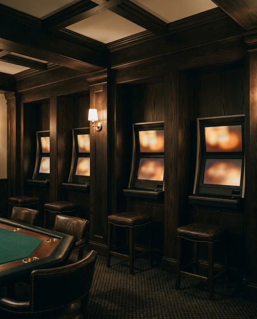 Artist's impression of discreet gaming machines set into timber alcoves with a soft glow