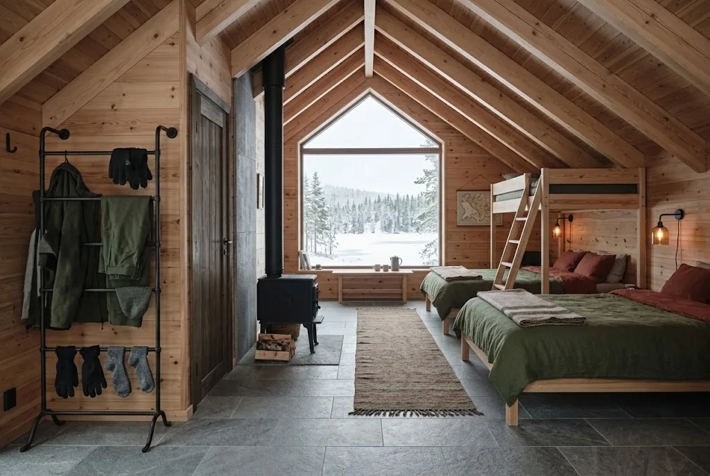 Artist's impression of the planned Ski Loft, an attic room with a drying rack for skis