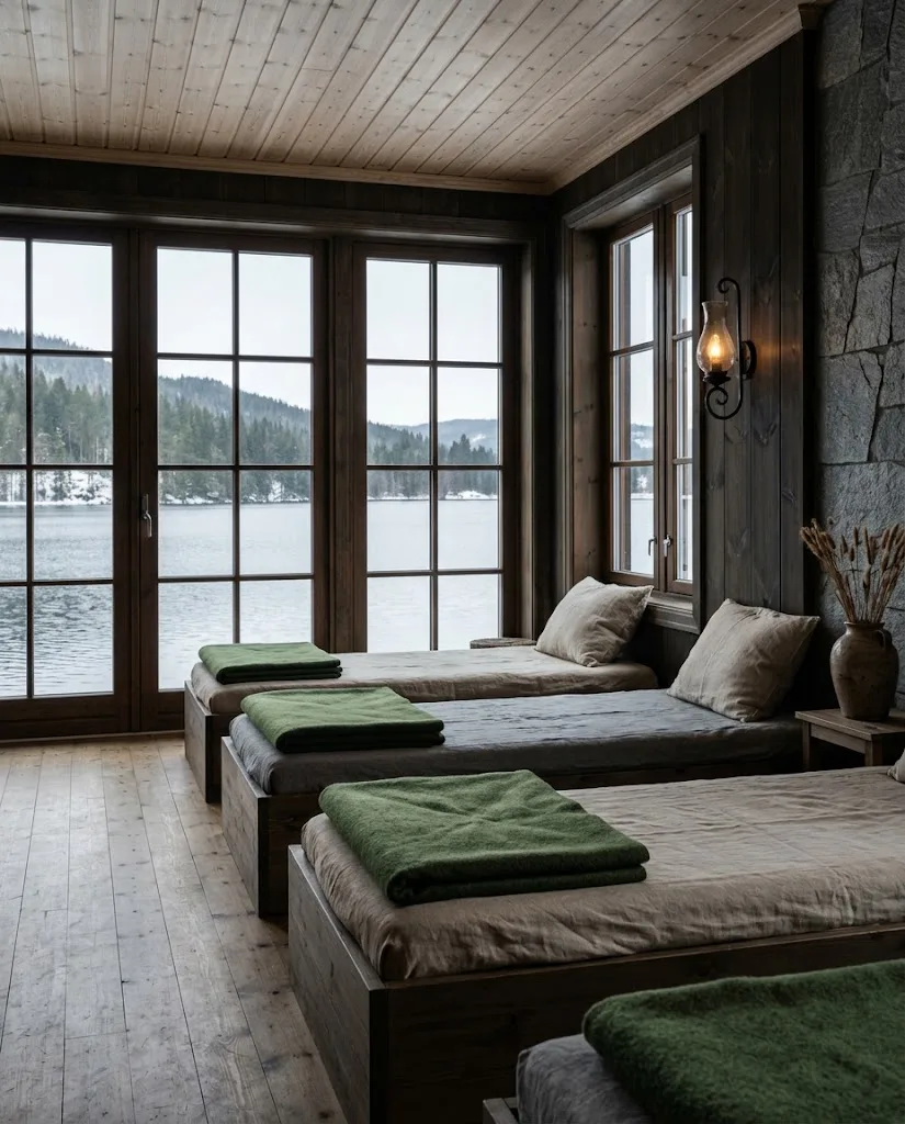 Artist's impression of the relaxation room with loungers and windows onto the water